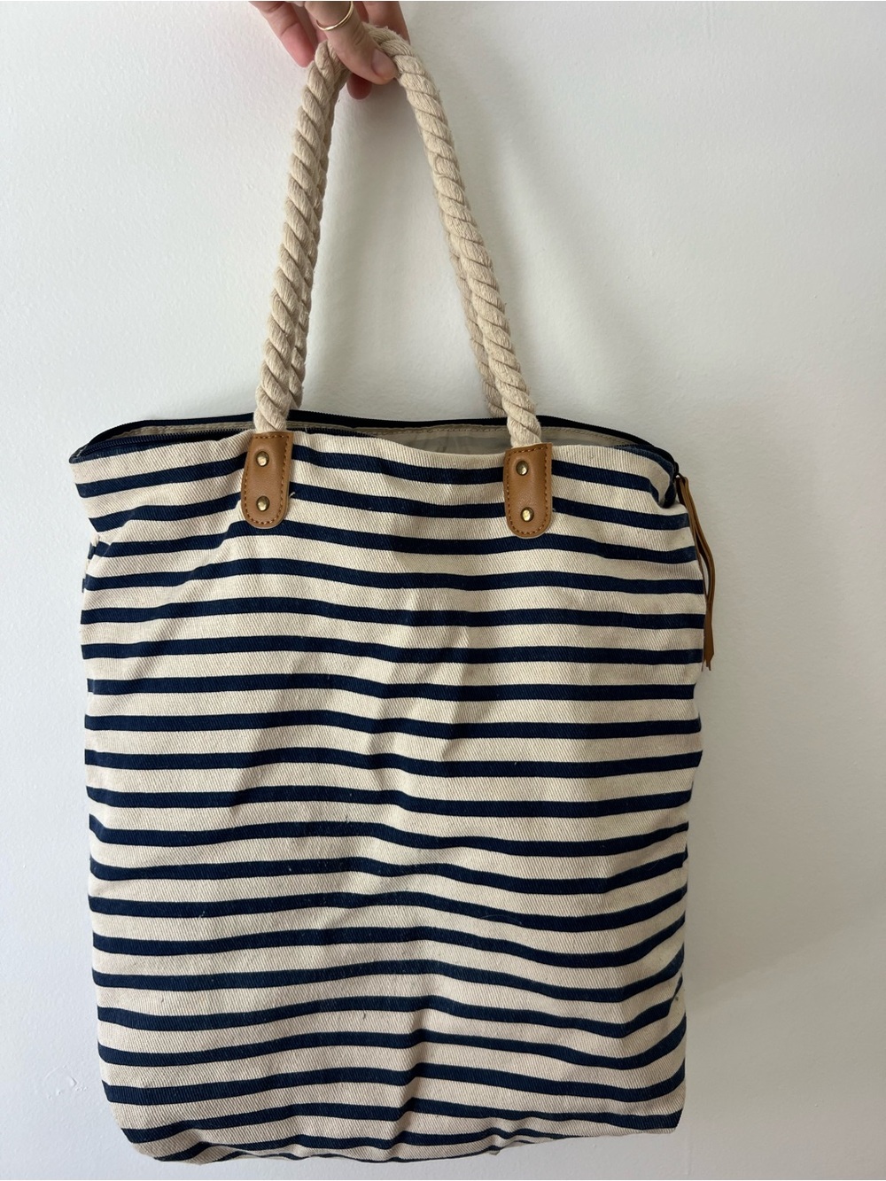 Summer & Rose Striped Navy and Cream Rope-Handle Tote Bag